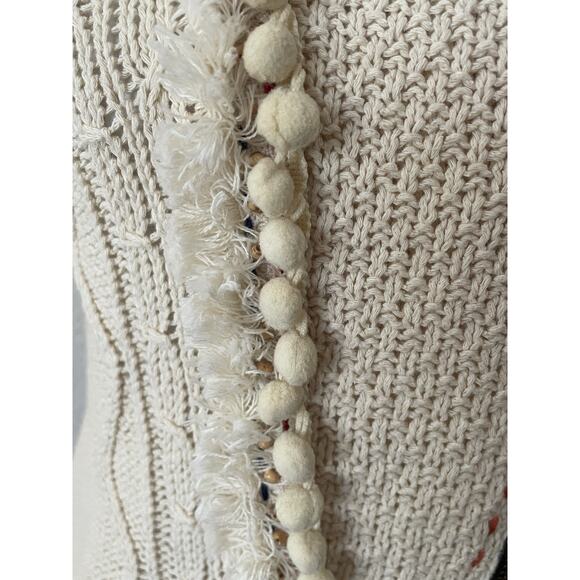 Anthropologie Sweater Angel of the North Cardigan Pom Pom Fringe - Picture 5 of 16